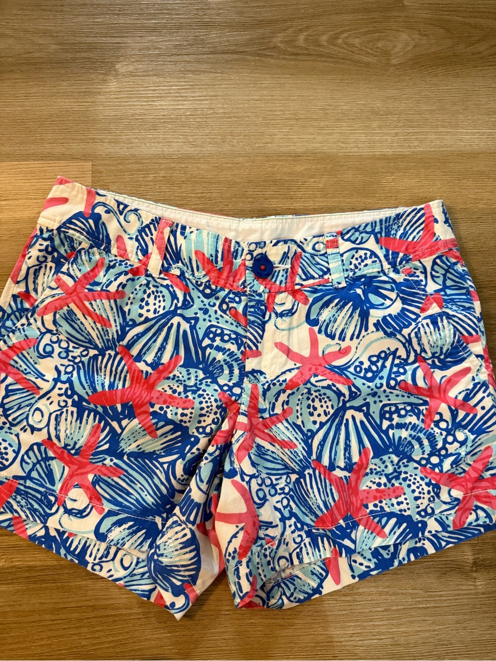 Lilly Pulitzer Blue & Coral Shell-Print Cotton Shorts